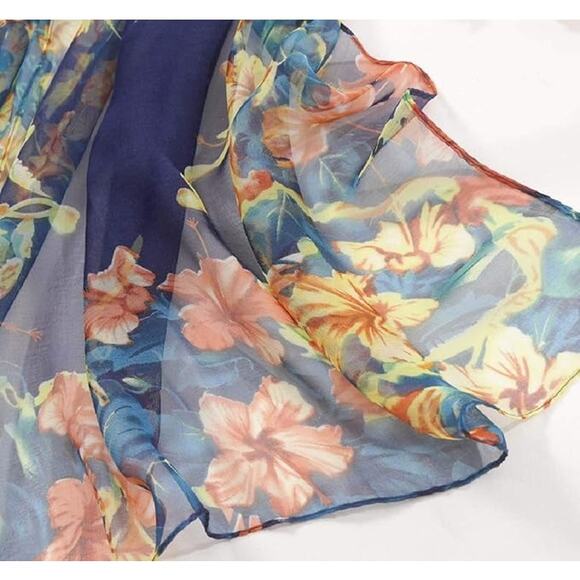 NEW Womens Beautiful Sheer Floral Pattern Scarf Super Soft and Silky NAVY FLORAL - Picture 1 of 2